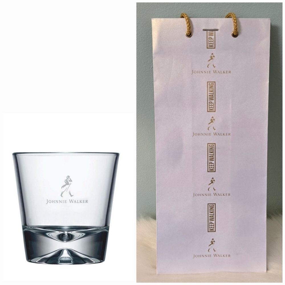 Johnnie Walker Diamond Prism Etched Cocktail Glass And Gift Bag